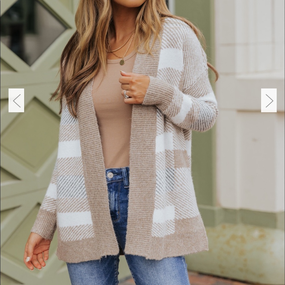Buffalo Plaid Taupe cardigan